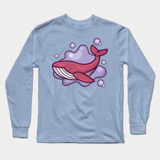 Cute Smiling Pink Whale Long Sleeve T-Shirt